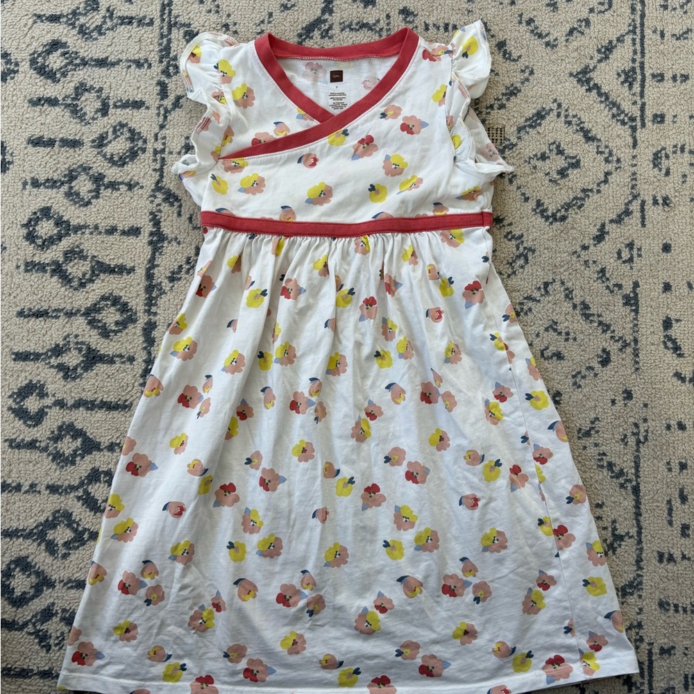 Tea Collection Floral Dress with Red Trim